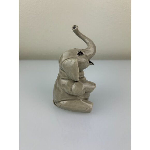 Elephant Figurine Ceramic Arts Studio Pottery Gray Eyelashes Vintage Trunk Up - Picture 4 of 12